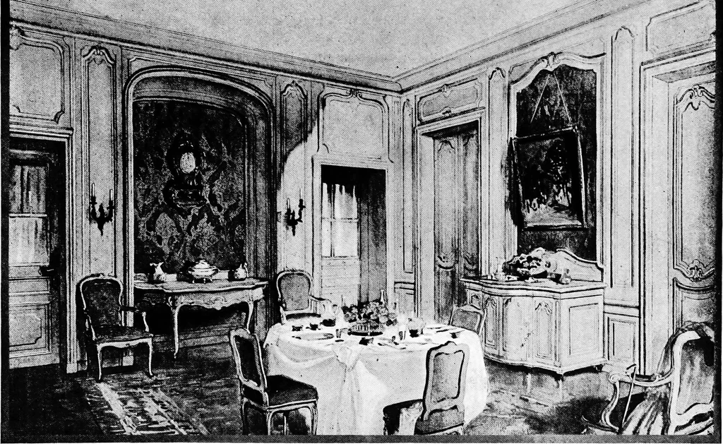 An illustration from The room beautiful; a collection of interior illustrations showing decoration and furnishing details of the important furnishing periods, 1915, leaf 98