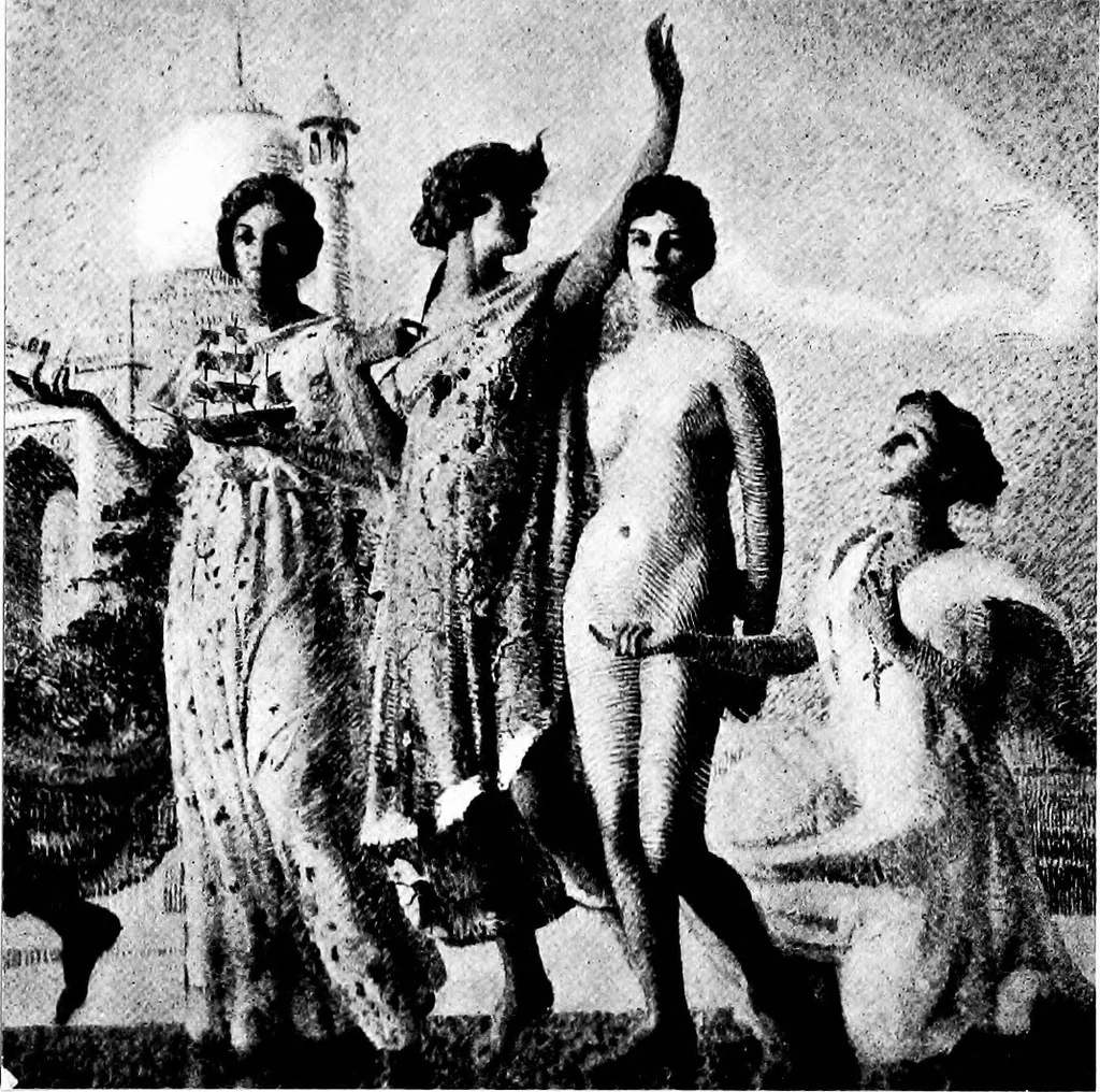 An illustration from The art of the exposition : personal impressions of the architecture, sculpture, mural decorations, color scheme & other aesthetic aspects of the Panama-Pacific International Exposition, 1915, leaf 128