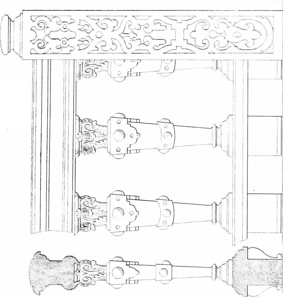 An illustration from Specimens of staircases and handrails of the age of Queen Elizabeth, 1860, leaf 10