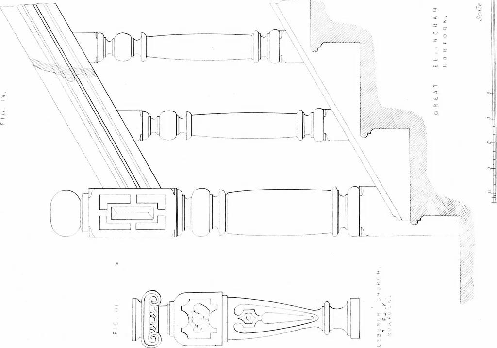 An illustration from Specimens of staircases and handrails of the age of Queen Elizabeth, 1860, leaf 12