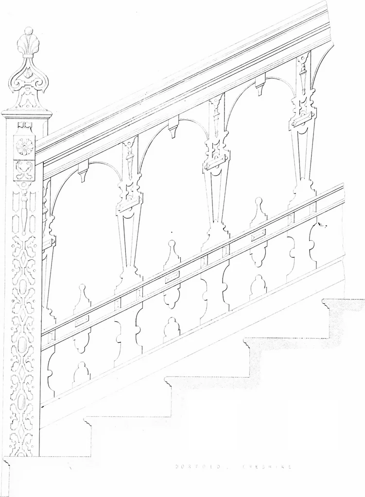 An illustration from Specimens of staircases and handrails of the age of Queen Elizabeth, 1860, leaf 14
