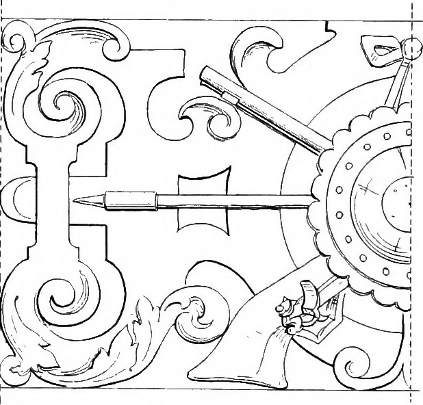 An illustration from Specimens of staircases and handrails of the age of Queen Elizabeth, 1860, leaf 20