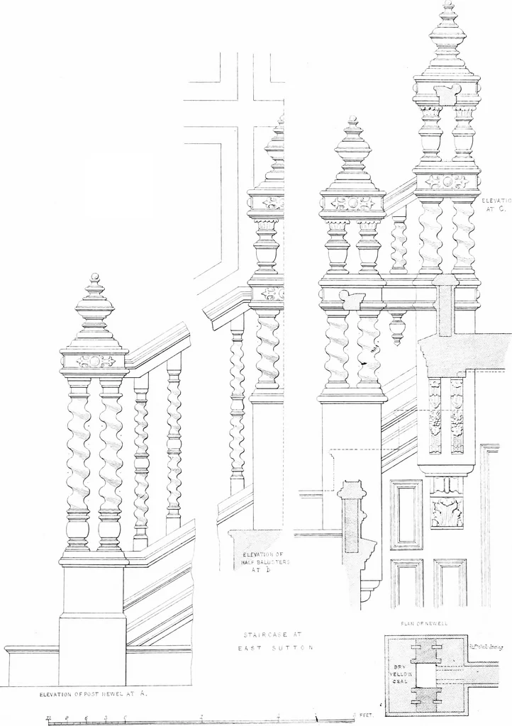 An illustration from Specimens of staircases and handrails of the age of Queen Elizabeth, 1860, leaf 30