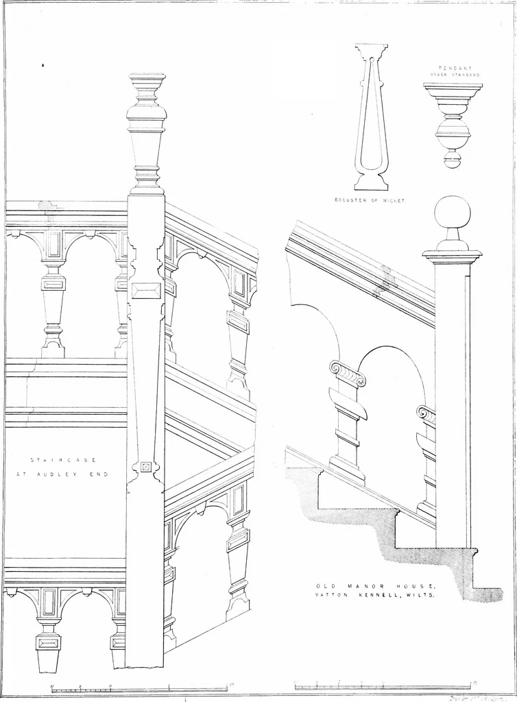 An illustration from Specimens of staircases and handrails of the age of Queen Elizabeth, 1860, leaf 8