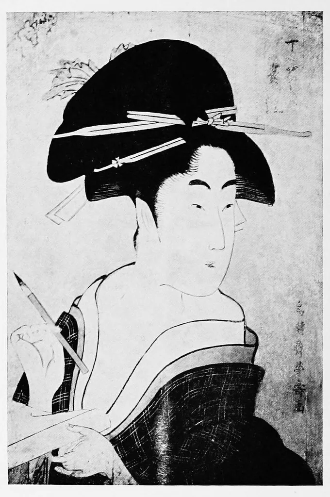 An illustration from Illustrated catalogue of an exceptionally important collection of rare and valuable Japanese color prints together with a few paintings of the Ukiyoe school : the property of Arthur Davison Ficke ... to be sold at unrestricted public sale at the American Art Galleries on the afternoons and evenings heretofore stated [i.e. Feb. 10-11, 1920], 1920, leaf 177