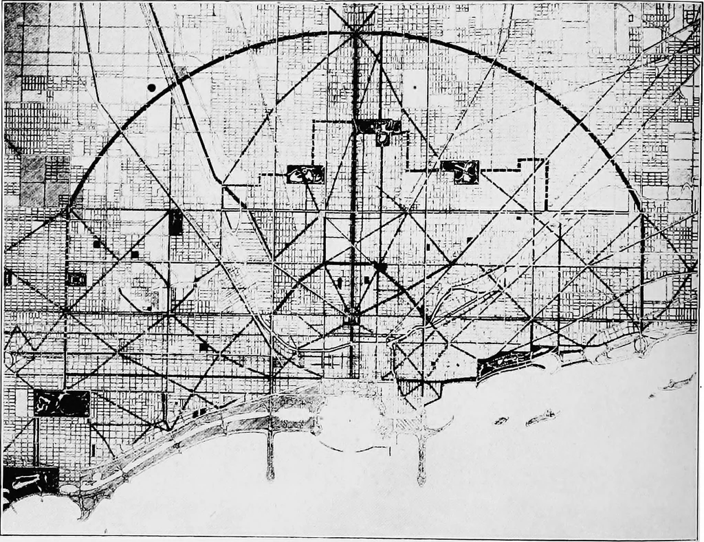 An illustration from Wacker's manual of the plan of Chicago; municipal economy, 1911, leaf 87