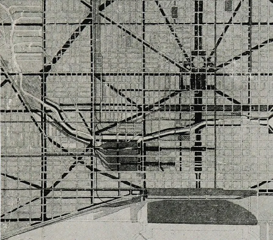 An illustration from Wacker's manual of the plan of Chicago: municipal economy. Especially prepared for study in the schools of Chicago., auspices of the Chicago Plan Commission .., 1920, leaf 105