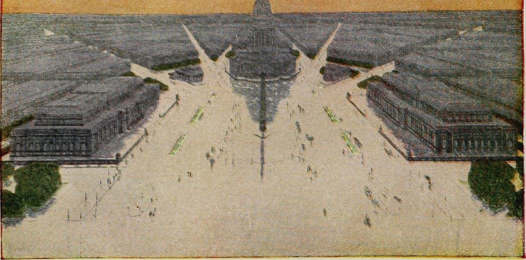 An illustration from Wacker's manual of the plan of Chicago: municipal economy. Especially prepared for study in the schools of Chicago., auspices of the Chicago Plan Commission .., 1920, leaf 136