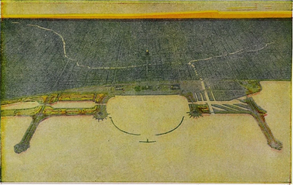 An illustration from Wacker's manual of the plan of Chicago: municipal economy. Especially prepared for study in the schools of Chicago., auspices of the Chicago Plan Commission .., 1920, leaf 92