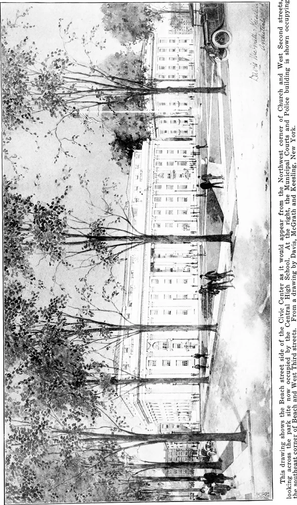An illustration from The city plan of Flint, Michigan, including the reports of John Nolen, city planner, and Bion J. Arnold, transportation engineer, as approved by the City planning board and accepted by the Common council. George C. Kellar, mayor. Frank D. King, city clerk, 1920, leaf 62