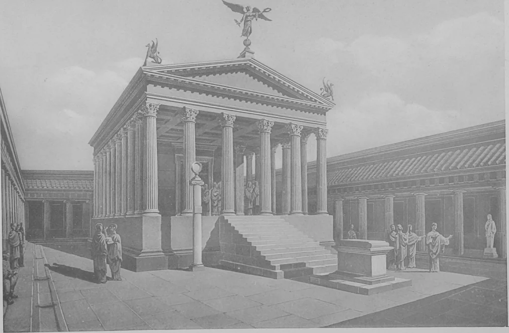 An illustration from Pompei past and present; its principal monuments as they are and as they used to be, reproduced and restored from photographs and original sketches, 1905, leaf 11