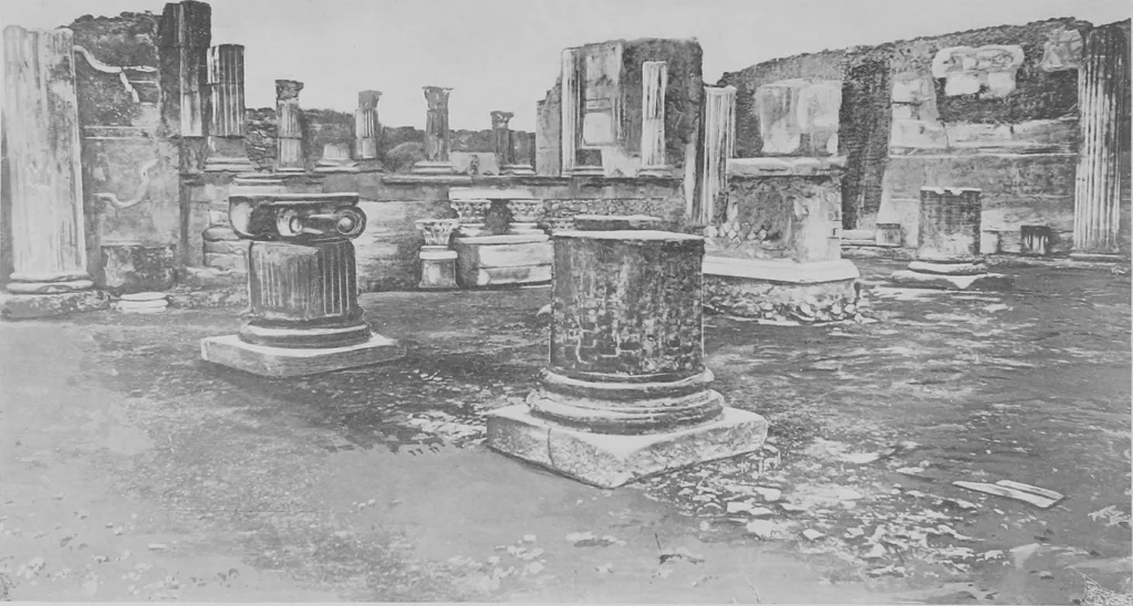 An illustration from Pompei past and present; its principal monuments as they are and as they used to be, reproduced and restored from photographs and original sketches, 1905, leaf 16