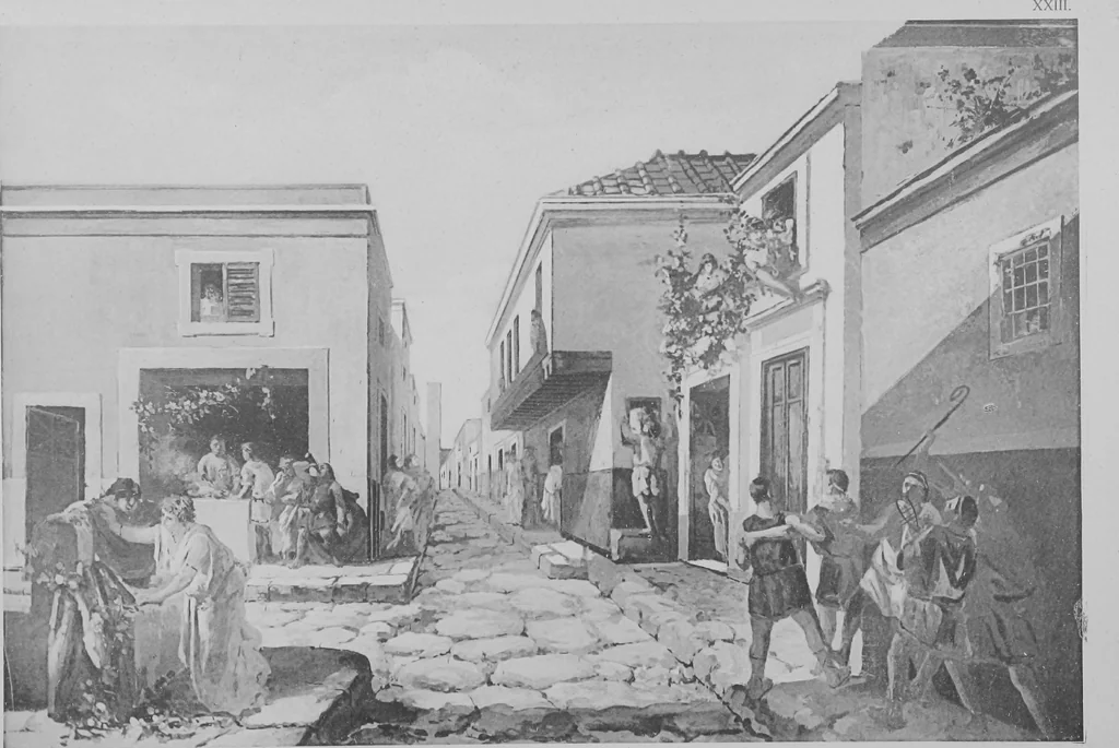An illustration from Pompei past and present; its principal monuments as they are and as they used to be, reproduced and restored from photographs and original sketches, 1905, leaf 31