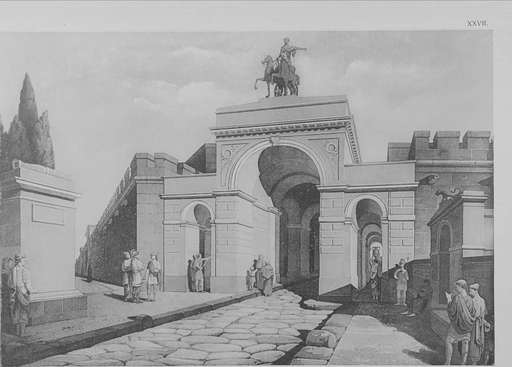 An illustration from Pompei past and present; its principal monuments as they are and as they used to be, reproduced and restored from photographs and original sketches, 1905, leaf 35