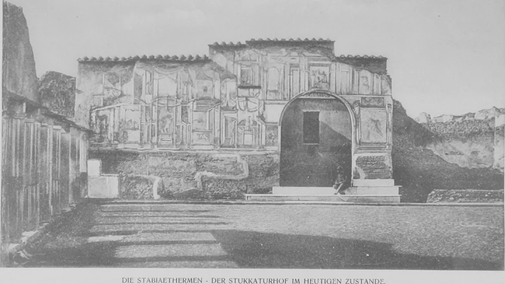 An illustration from Pompei past and present; its principal monuments as they are and as they used to be, reproduced and restored from photographs and original sketches, 1905, leaf 42