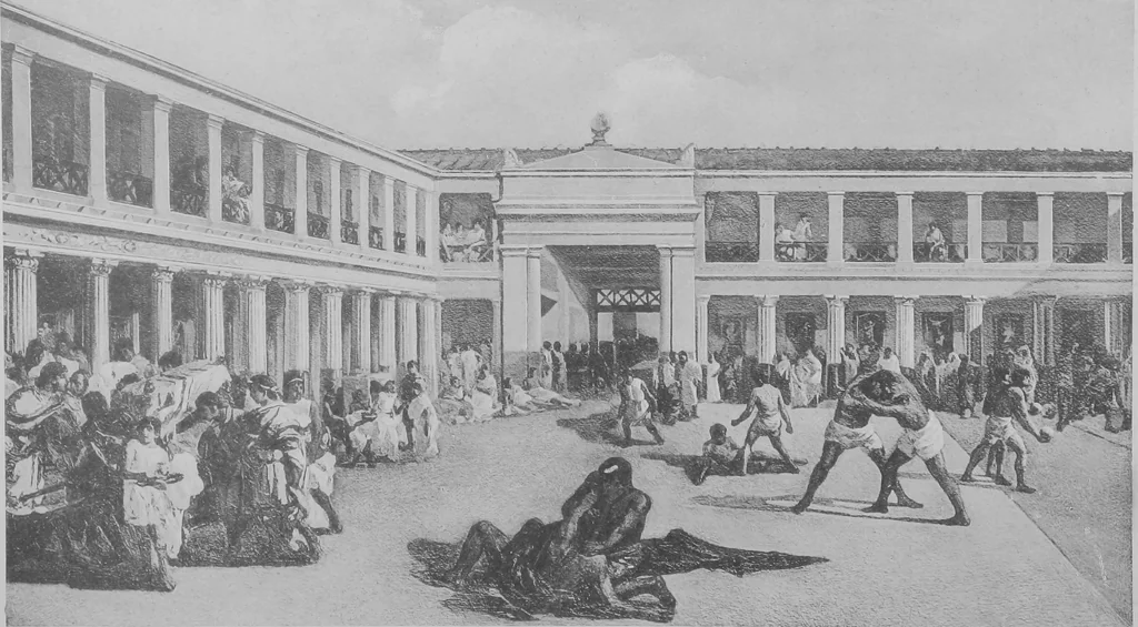 An illustration from Pompei past and present; its principal monuments as they are and as they used to be, reproduced and restored from photographs and original sketches, 1905, leaf 43
