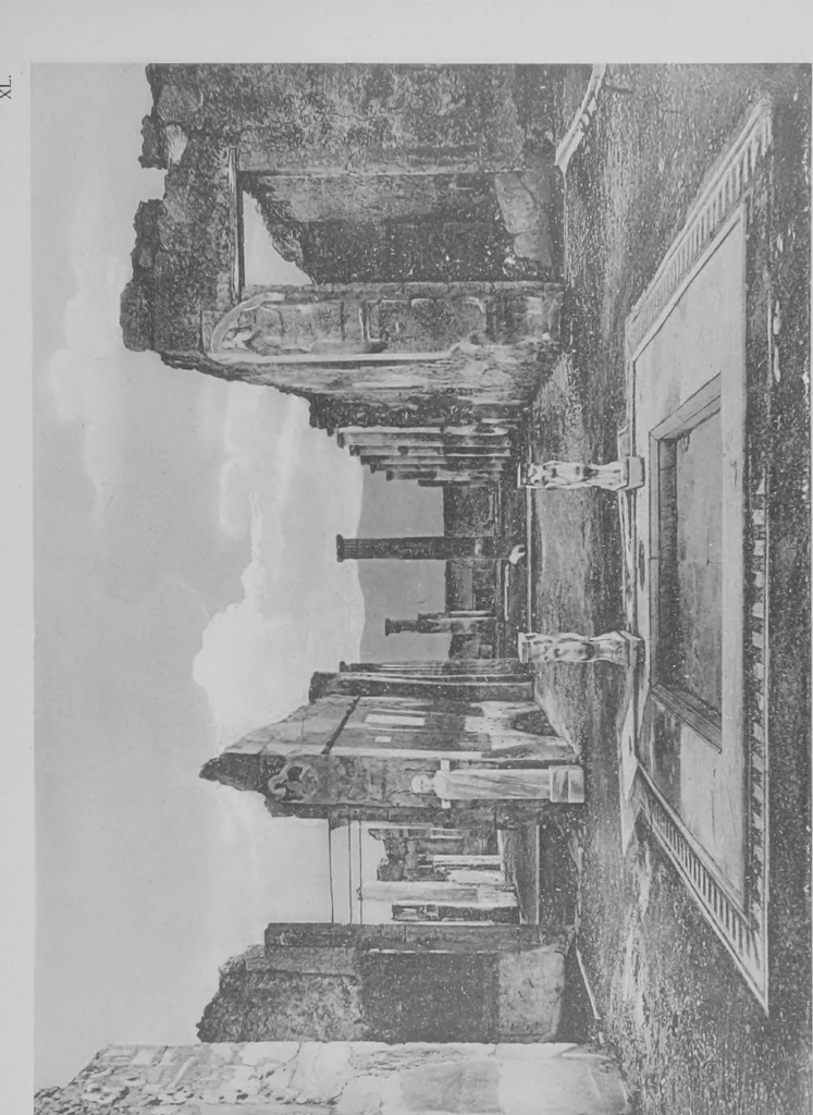 An illustration from Pompei past and present; its principal monuments as they are and as they used to be, reproduced and restored from photographs and original sketches, 1905, leaf 48