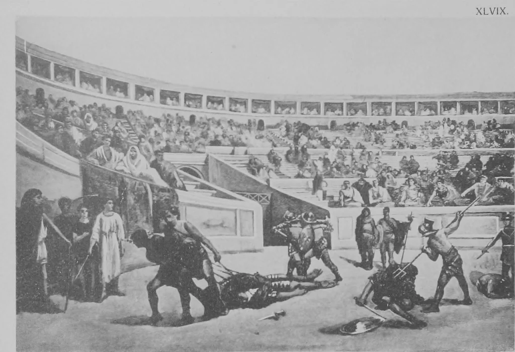 An illustration from Pompei past and present; its principal monuments as they are and as they used to be, reproduced and restored from photographs and original sketches, 1905, leaf 57