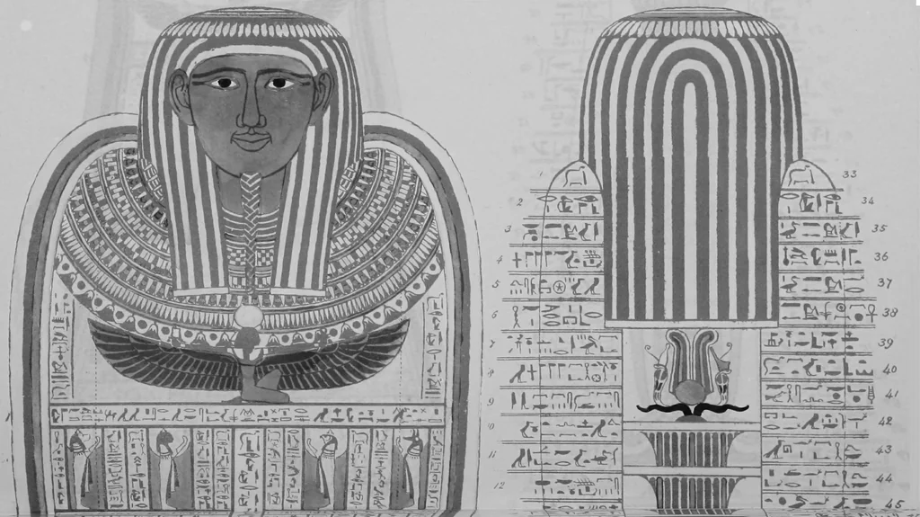An illustration from The triple mummy case of Aroeri-Ao, an Egyptian priest, in Dr. Lee's museum at Hartwell house, Buckinghamshire, 1858, leaf 54