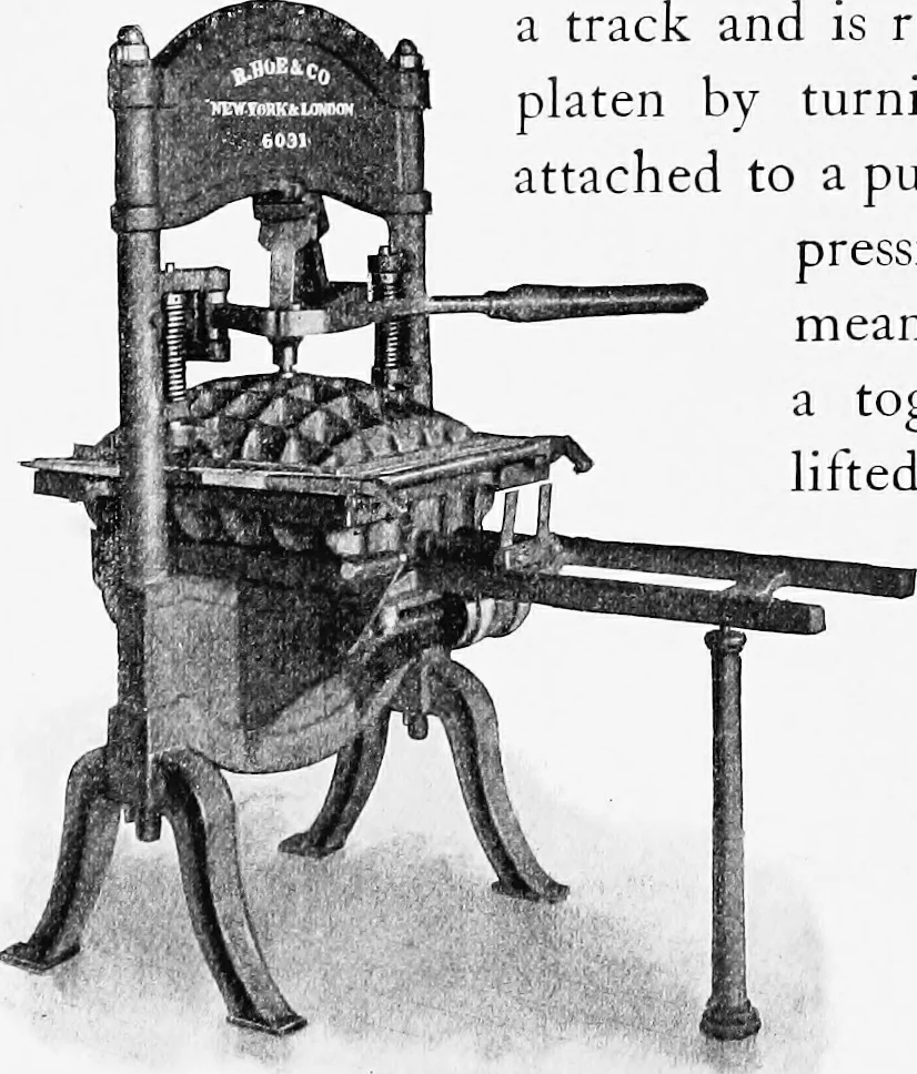 An illustration from A short history of the printing press and of the improvements in printing machinery from the time of Gutenberg up to the present day, 1902, leaf 13