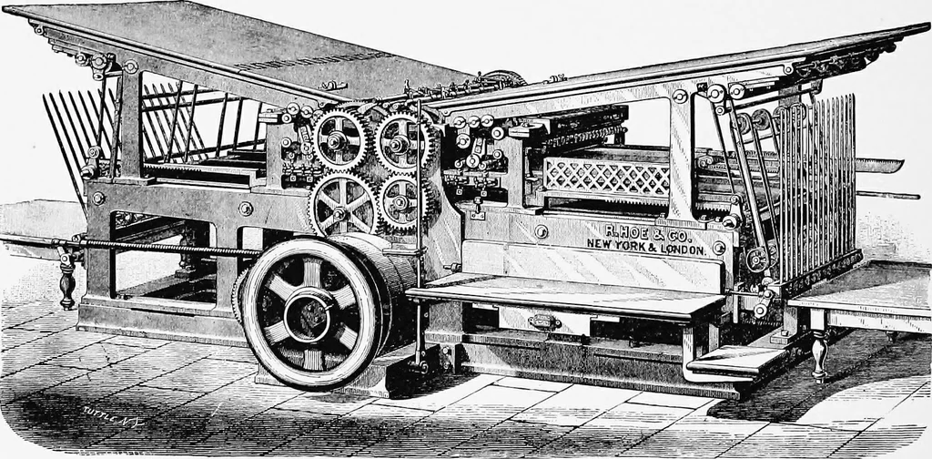 An illustration from A short history of the printing press and of the improvements in printing machinery from the time of Gutenberg up to the present day, 1902, leaf 21