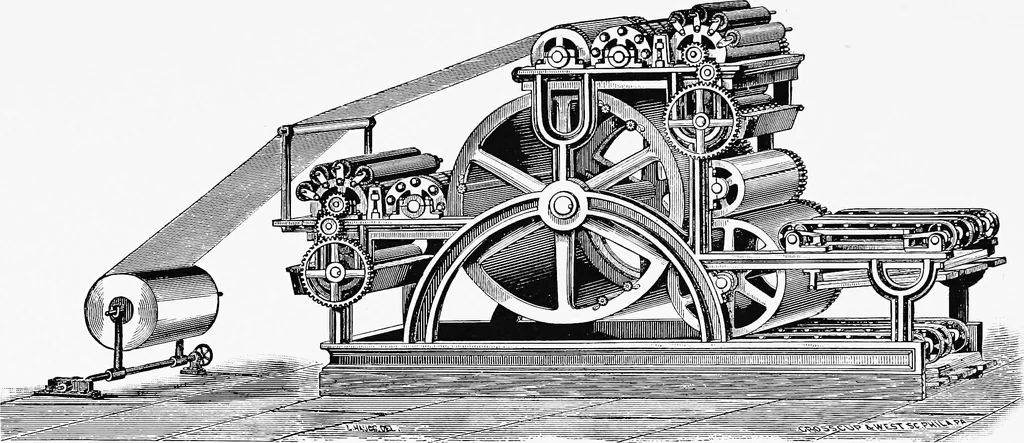 An illustration from A short history of the printing press and of the improvements in printing machinery from the time of Gutenberg up to the present day, 1902, leaf 46