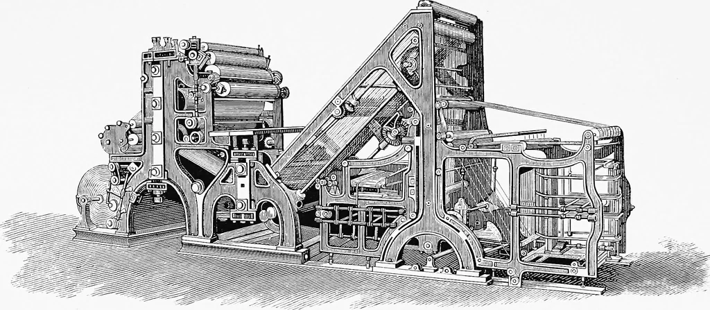 An illustration from A short history of the printing press and of the improvements in printing machinery from the time of Gutenberg up to the present day, 1902, leaf 48
