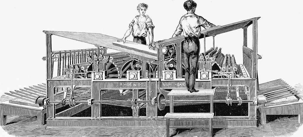 An illustration from A short history of the printing press and of the improvements in printing machinery from the time of Gutenberg up to the present day, 1902, leaf 70