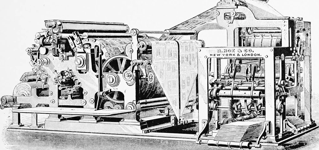 An illustration from A short history of the printing press and of the improvements in printing machinery from the time of Gutenberg up to the present day, 1902, leaf 76