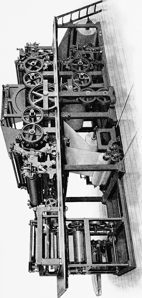 An illustration from A short history of the printing press and of the improvements in printing machinery from the time of Gutenberg up to the present day, 1902, leaf 92