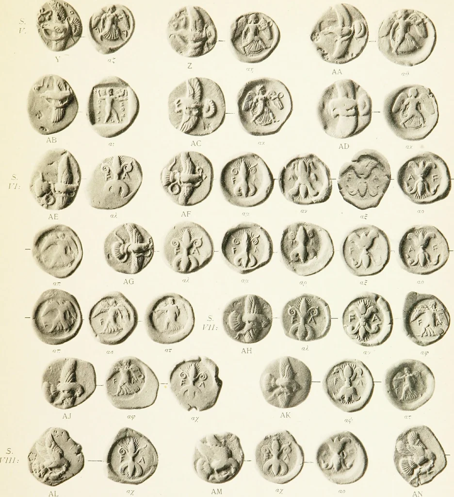 An illustration from The temple coins of Olympia : reprinted from "Nomisma" VIII.IX.XI, 1921, leaf 136