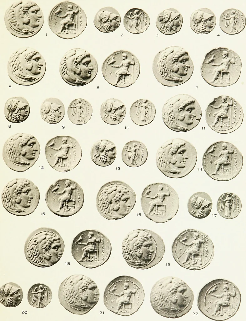 An illustration from The dated Alexander coinage of Sidon and Ake, 1916, leaf 90