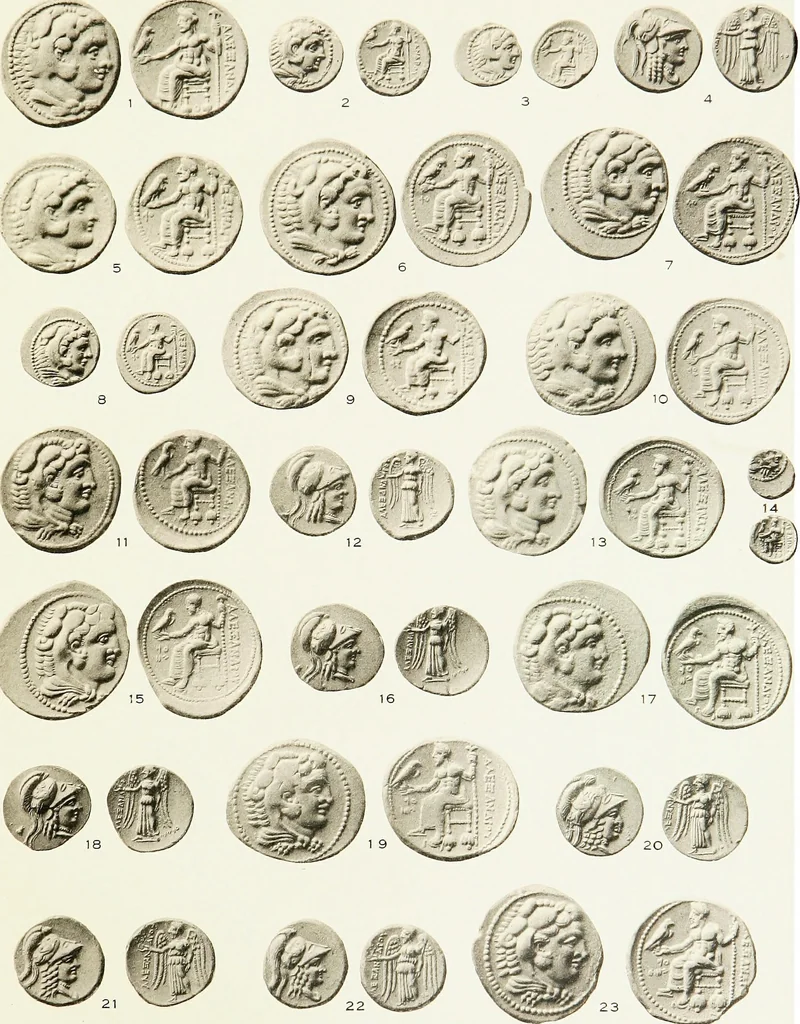 An illustration from The dated Alexander coinage of Sidon and Ake, 1916, leaf 98