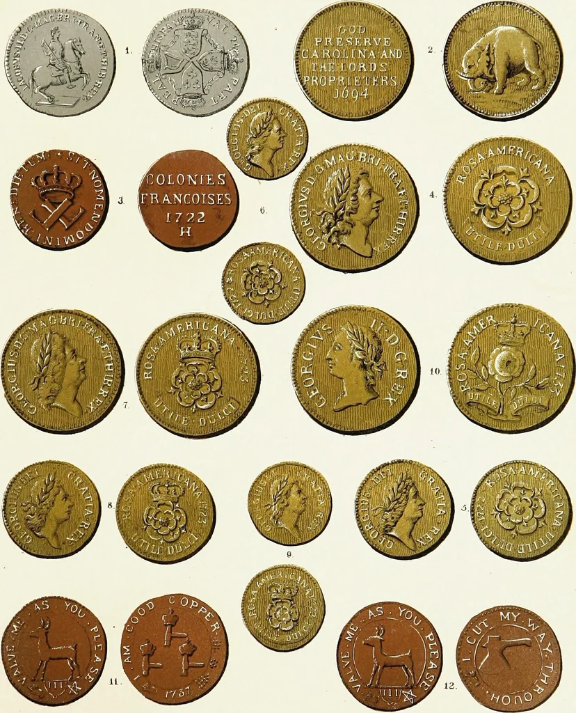 An illustration from The American numismatical manual of the currency or money of the aborigines, and colonial, state, and United States coins. With historical and descriptive notices of each coin or series, 1859, leaf 117