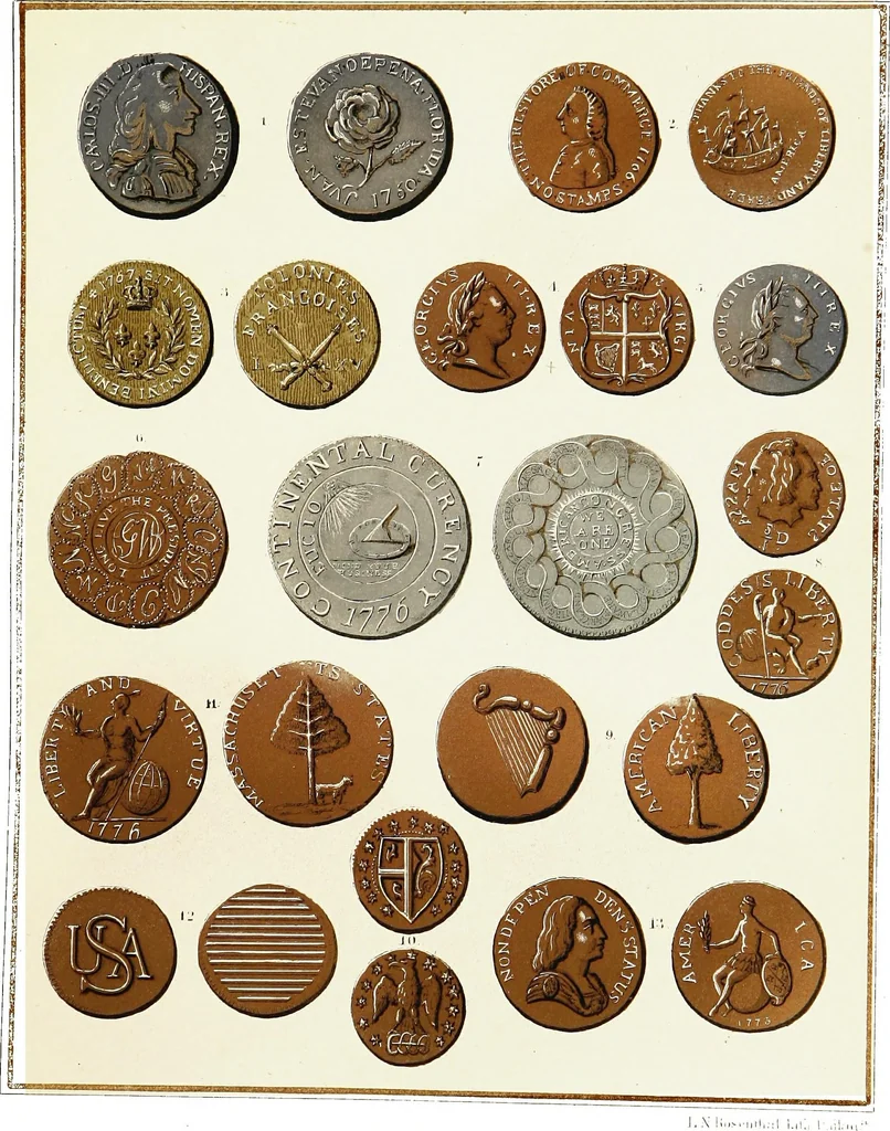 An illustration from The American numismatical manual of the currency or money of the aborigines, and colonial, state, and United States coins. With historical and descriptive notices of each coin or series, 1859, leaf 129