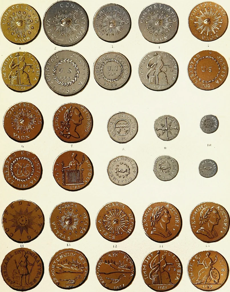 An illustration from The American numismatical manual of the currency or money of the aborigines, and colonial, state, and United States coins. With historical and descriptive notices of each coin or series, 1859, leaf 145