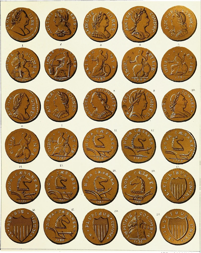 An illustration from The American numismatical manual of the currency or money of the aborigines, and colonial, state, and United States coins. With historical and descriptive notices of each coin or series, 1859, leaf 169