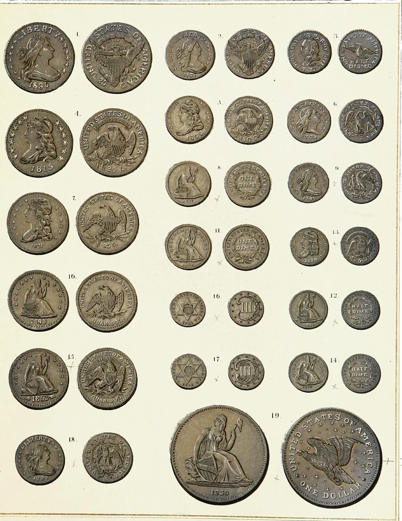 An illustration from The American numismatical manual of the currency or money of the aborigines, and colonial, state, and United States coins. With historical and descriptive notices of each coin or series, 1859, leaf 269