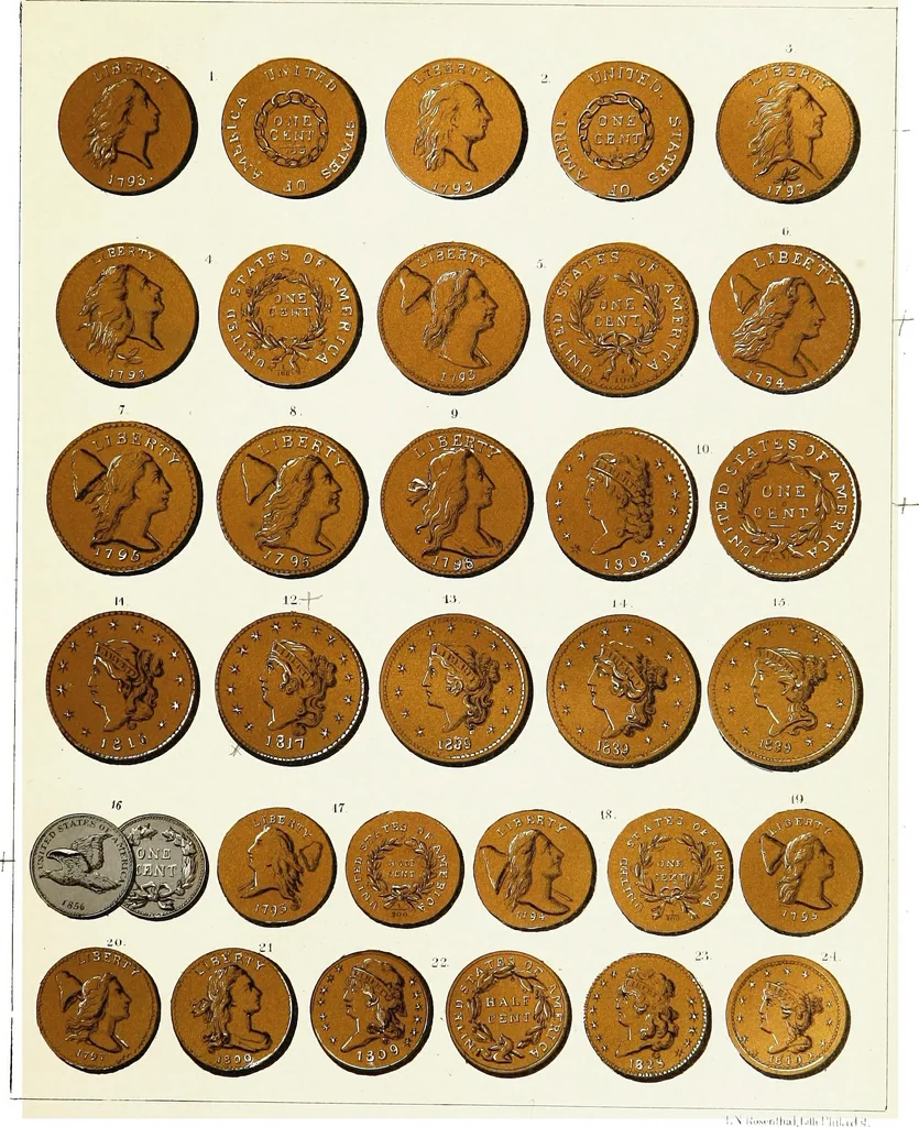 An illustration from The American numismatical manual of the currency or money of the aborigines, and colonial, state, and United States coins. With historical and descriptive notices of each coin or series, 1859, leaf 293
