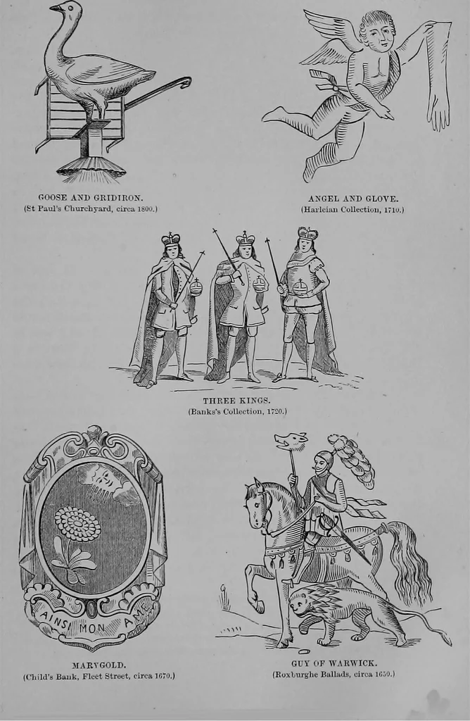 An illustration from The history of signboards : from the earliest times to the present day, 1866, leaf 216