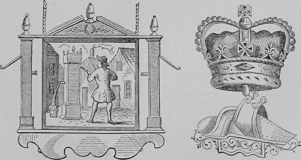 An illustration from The history of signboards : from the earliest times to the present day, 1866, leaf 416
