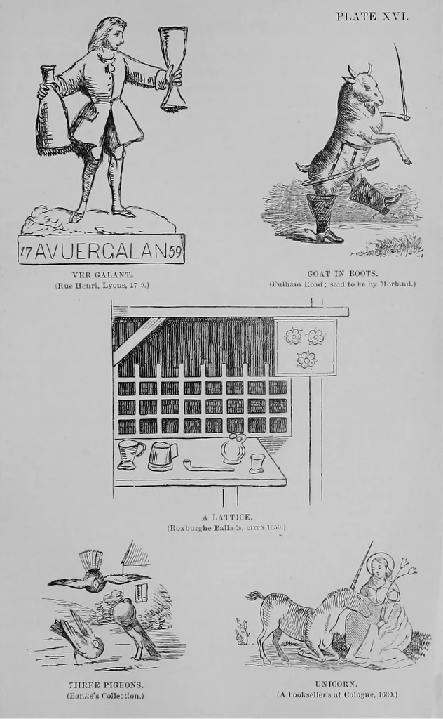 An illustration from The history of signboards : from the earliest times to the present day, 1866, leaf 448