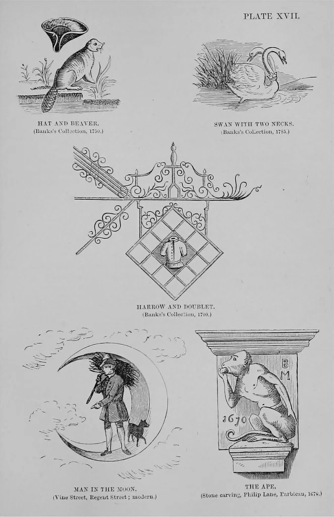 An illustration from The history of signboards : from the earliest times to the present day, 1866, leaf 482
