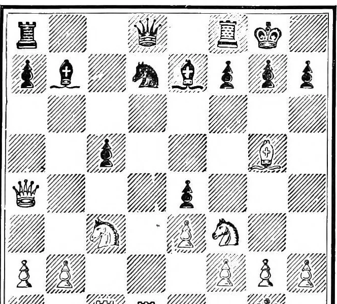 An illustration from A memorial to William Steinitz; containing a selection of his games chronologically arranged with an analysis of play, 1901, leaf 54