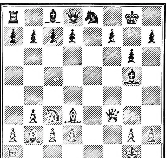 An illustration from A memorial to William Steinitz; containing a selection of his games chronologically arranged with an analysis of play, 1901, leaf 85