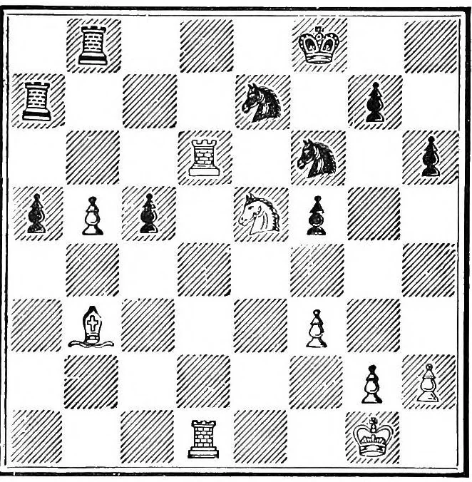An illustration from A memorial to William Steinitz; containing a selection of his games chronologically arranged with an analysis of play, 1901, leaf 97