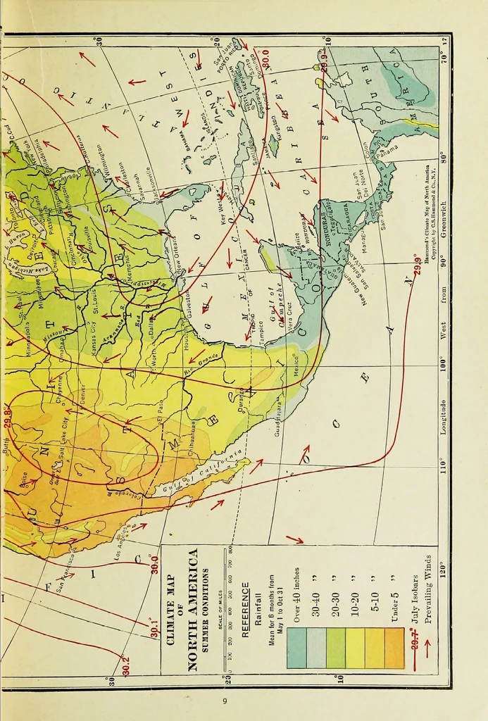 An illustration from Hammond's business atlas of economic geography: a new series of maps showing: relief of the land, temperature, rainfall, natural vegetation, productive and non-productive regions, mineral products, agricultural products, distribution of population, etc., etc, 1921, leaf 12