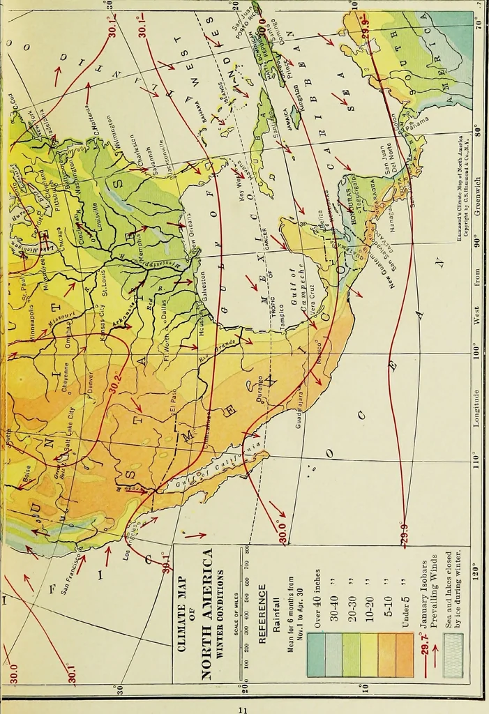 An illustration from Hammond's business atlas of economic geography: a new series of maps showing: relief of the land, temperature, rainfall, natural vegetation, productive and non-productive regions, mineral products, agricultural products, distribution of population, etc., etc, 1921, leaf 14