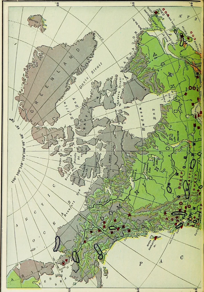 An illustration from Hammond's business atlas of economic geography: a new series of maps showing: relief of the land, temperature, rainfall, natural vegetation, productive and non-productive regions, mineral products, agricultural products, distribution of population, etc., etc, 1921, leaf 17
