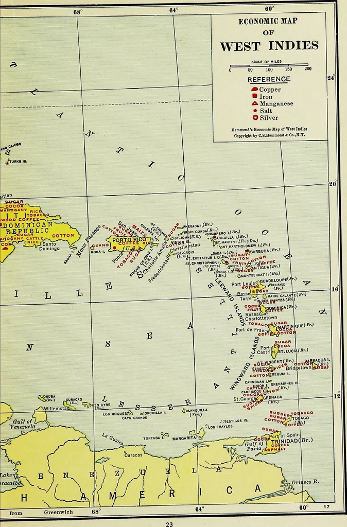 An illustration from Hammond's business atlas of economic geography: a new series of maps showing: relief of the land, temperature, rainfall, natural vegetation, productive and non-productive regions, mineral products, agricultural products, distribution of population, etc., etc, 1921, leaf 26